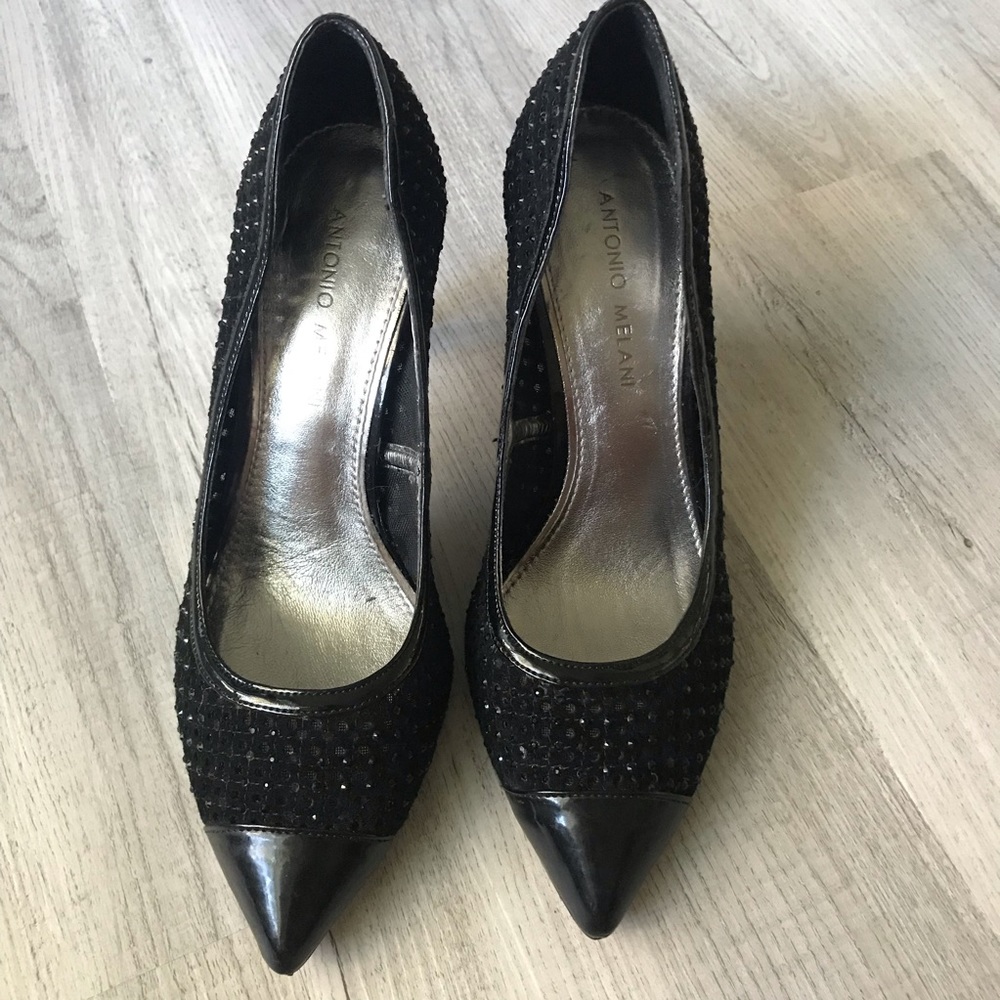 Antonio Melani Black Heels w/ Jewels